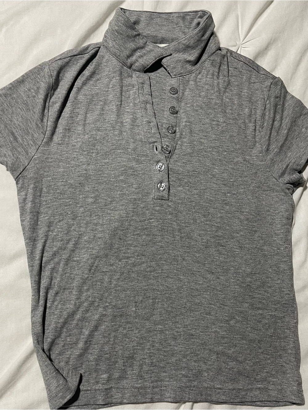 Women’s  Grey Button-Placket Polo Shirt